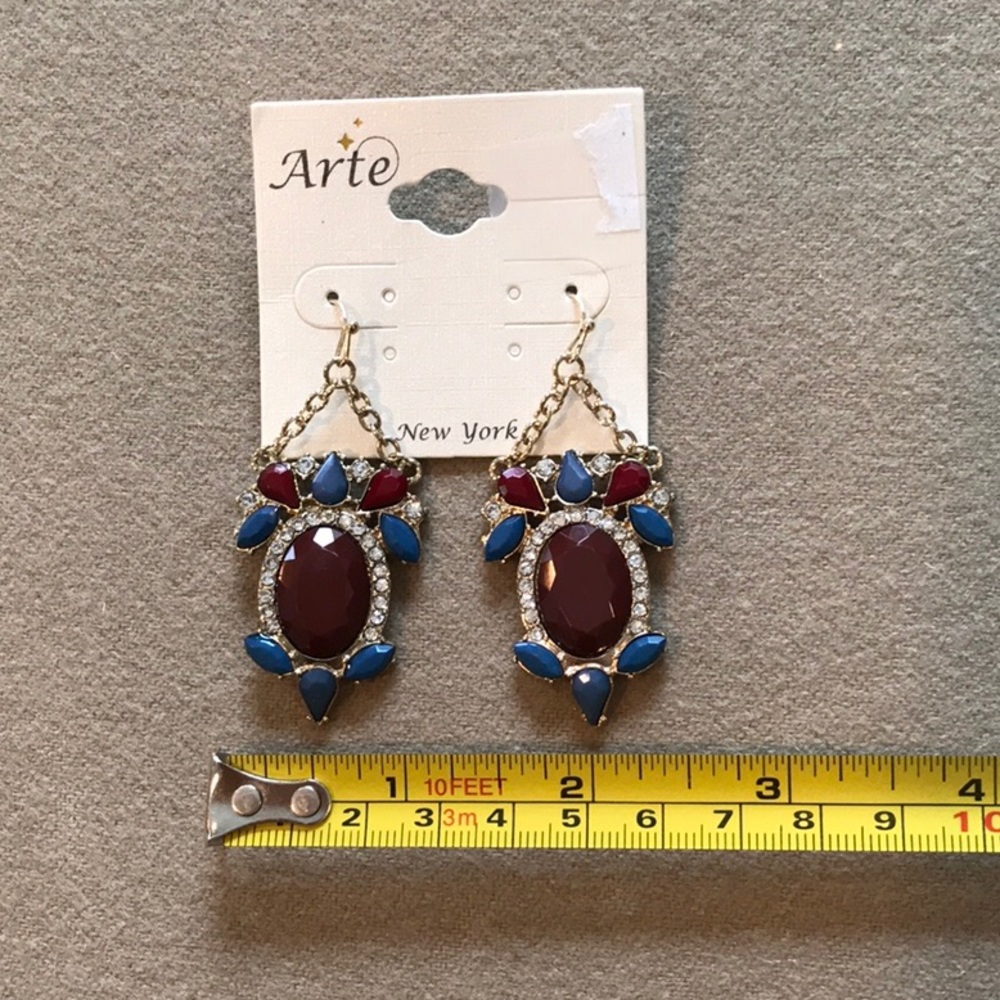 Pierced Earrings red/Blue/Gold tones w/Rhinestones